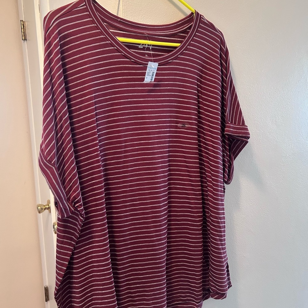 Maurices Burgundy Striped Short Sleeve Top